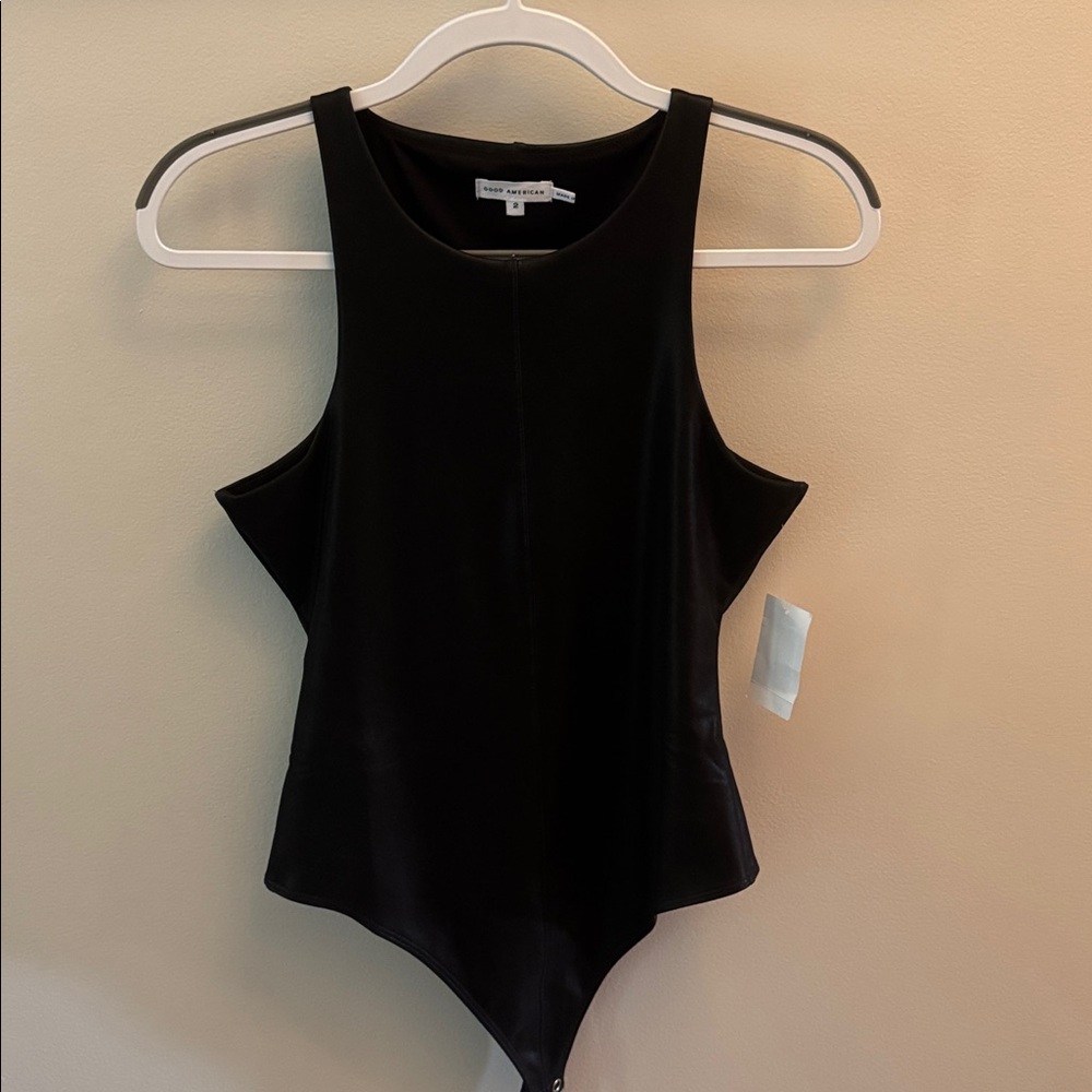 Good American Black Faux Leather Sleeveless Bodysuit size 2 (medium) NWT